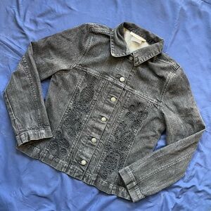 Taylor Brooke - Black washed denim jacket w/ embroidered detailing